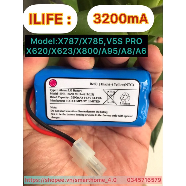 PIN KHỦNG LG 35000mAh-BH 6 THÁNG) NÂNG CẤP CHO ROBOT ILIFE V5S Pro, V7S Pro, X620, X623, X800, A9S, A8, A6