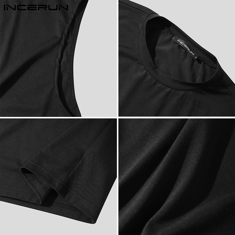 Áo thun nam INCERUN không tay đơn giản cổ tròn màu trơn thời trang
