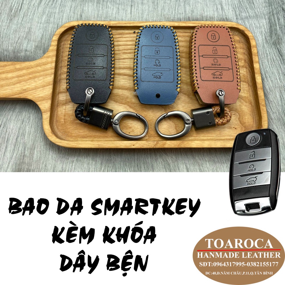 Bao Da Chìa Khoá Smartkey Ô Tô KIA Seltos 2021 2022, Sonet luxury, Premium(loại 4 nút) Da Bò Cao Cấp Handmade Toaroca