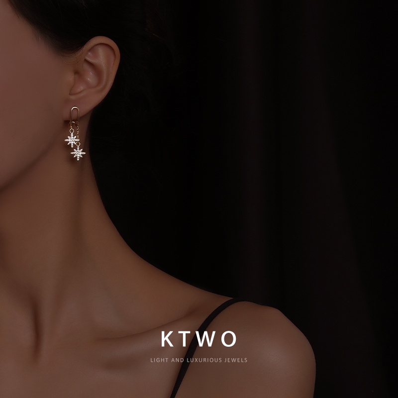 Khuyên Tai Tua Rua Hai Hàng Đính Đá Lấp Lánh Thời Trang Hàn Quốc