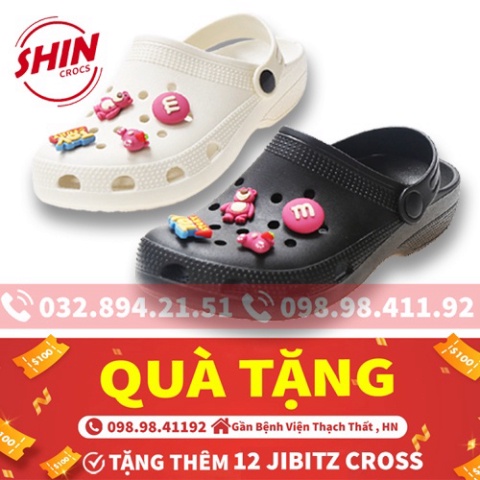 Dep cross dép crossFREESHIPdép cross họa tiết gấu PUD hồng 2 màu đen trắng tặng thêm 12 jibitz cross