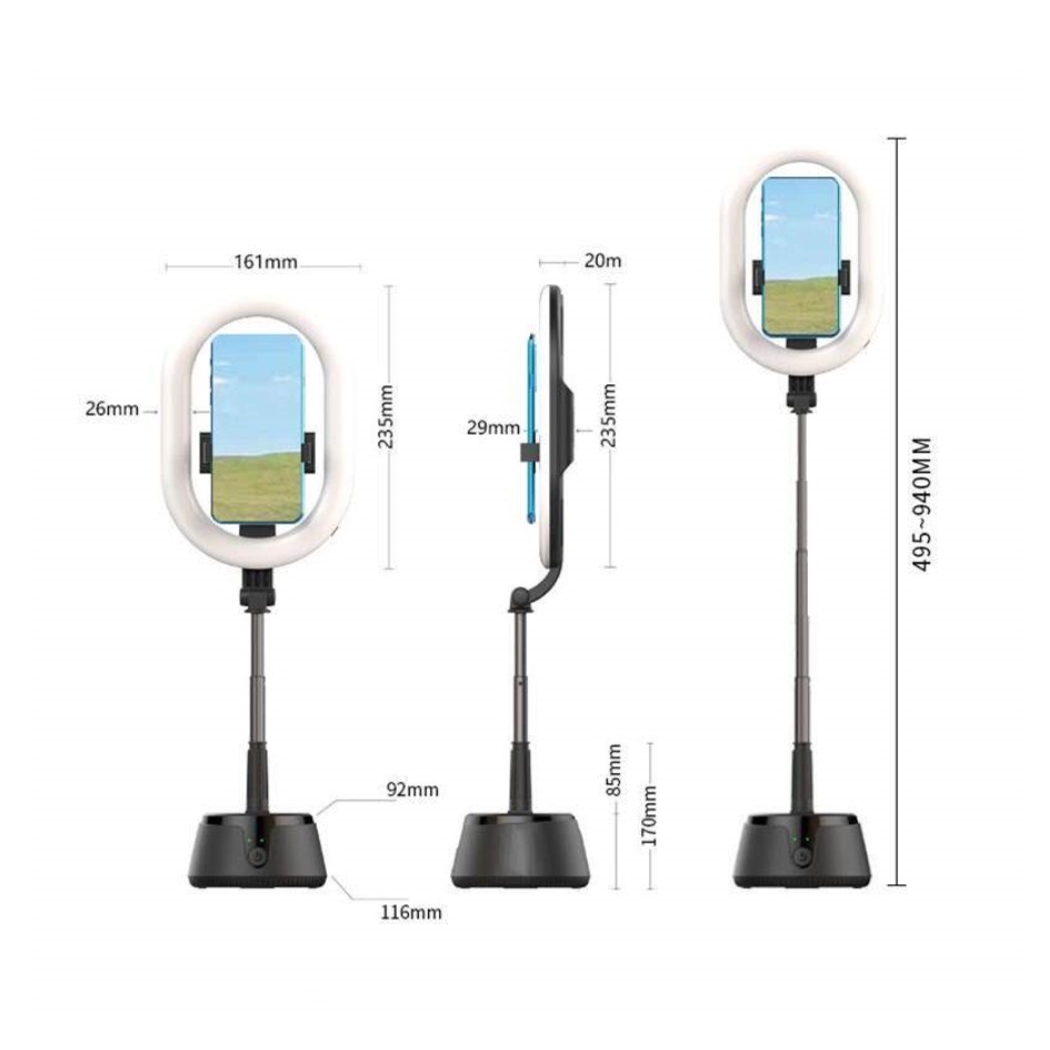 Đèn Livestream Kẹp Điện Thoại, Chụp Ảnh, Quay Video, Livestream Thông Minh A10 - Nhận Diện Khuôn Mặt, Tự Xoay 360 Độ