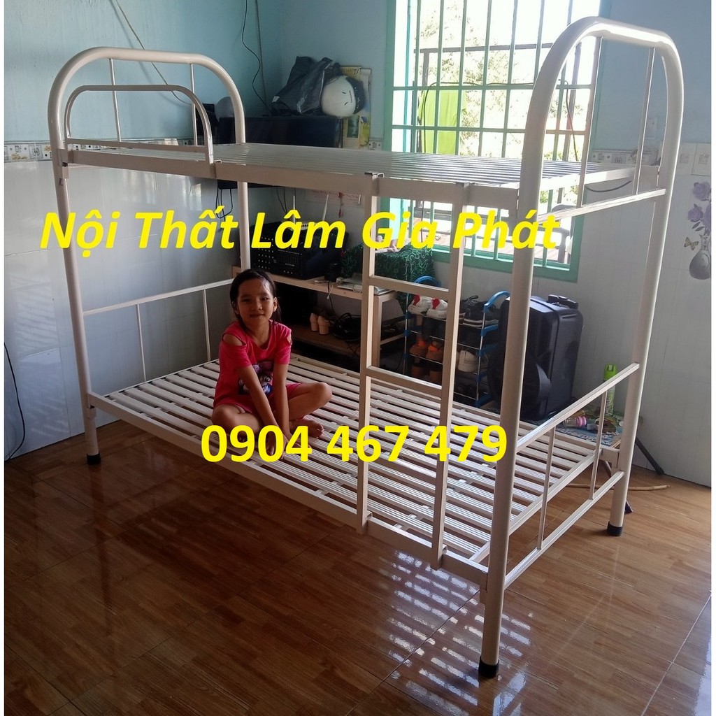 Giường sắt giường tầng tròn mẫu 80cmx80cm hàng sẳn màu kem giá rẻ