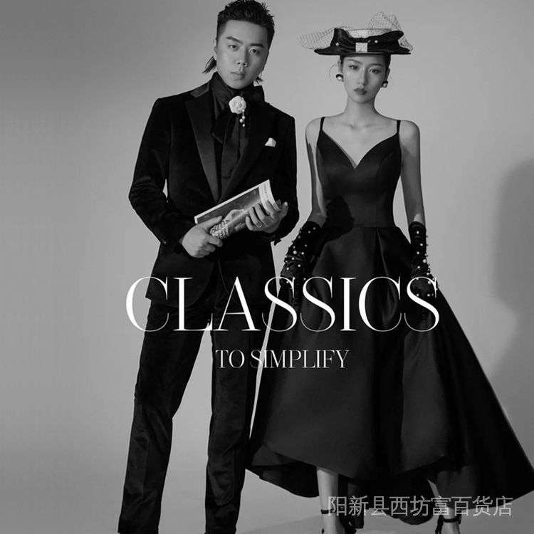 Đầm Cưới Hai Dây Màu Đen Phong Cách Hepburn Dùng Làm Đạo Cụ Chụp Ảnh Đường Phố Cho Cặp Đôi DKJF