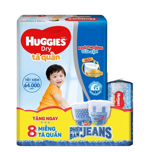 [Tặng 8 miếng Tã quần Jean]Tã/Bỉm quần Huggies Size M74,L68 miếng