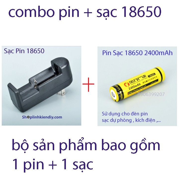 combo pin 18650 + sạc đơn