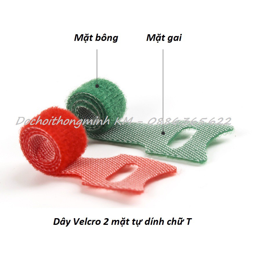 Velcro 2 mặt tự dính chữ T buộc gọn dây cáp dài 12.5cm nhiều màu