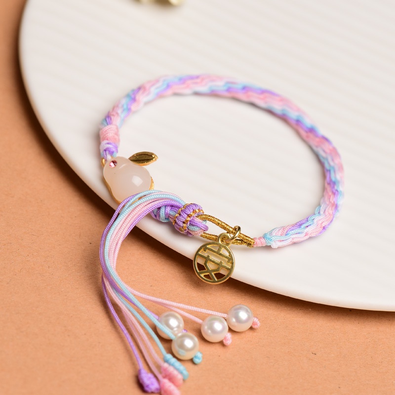 Hàng Mới Về [Hàng Mới Về] Vòng Tay Dây Bện Mặt Hình Thỏ Ngọc Bích Phong Cách Mới Cho Cặp Đôi