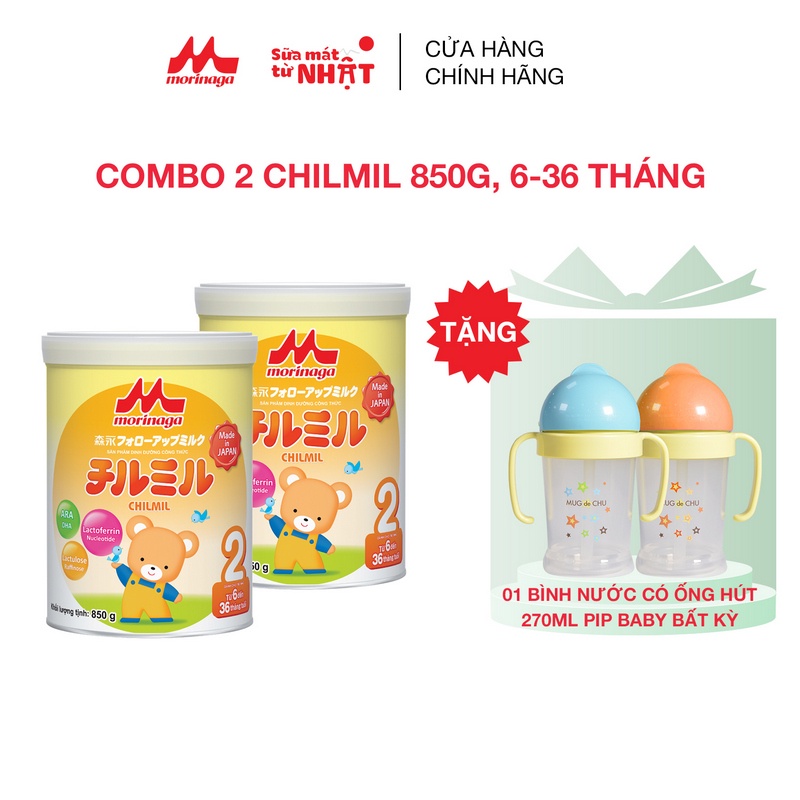 Combo 2 Lon Sữa Morinaga Chilmil số 2 Nhật Bản 850g Tăng Sức Đề Kháng, DHA, Ca Chính Hãng