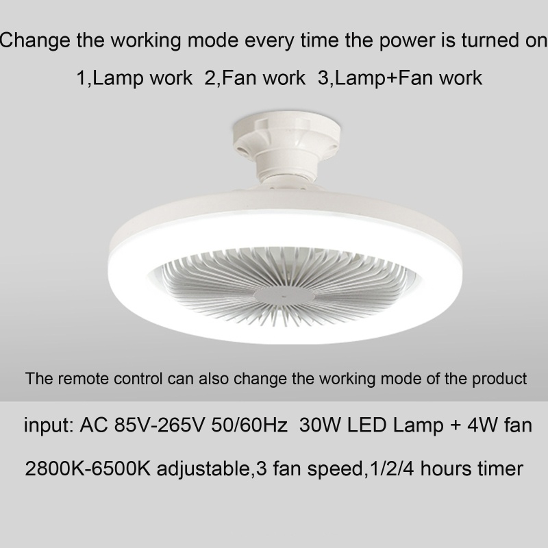 Đèn Trần 30W Chuyển Đổi 2 Trong 1 Từ Quạt E27 B22 Sang E27 Có Thể Điều Chỉnh 3 Màu Tiện Dụng