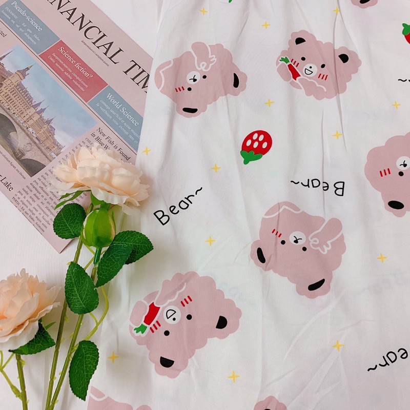 Váy ngủ đầm ngủ nữ chất thun cotton mịn mát mặc nhà thoải mái cổ bèo xinh xắn, hình gấu dễ thương | BigBuy360 - bigbuy360.vn