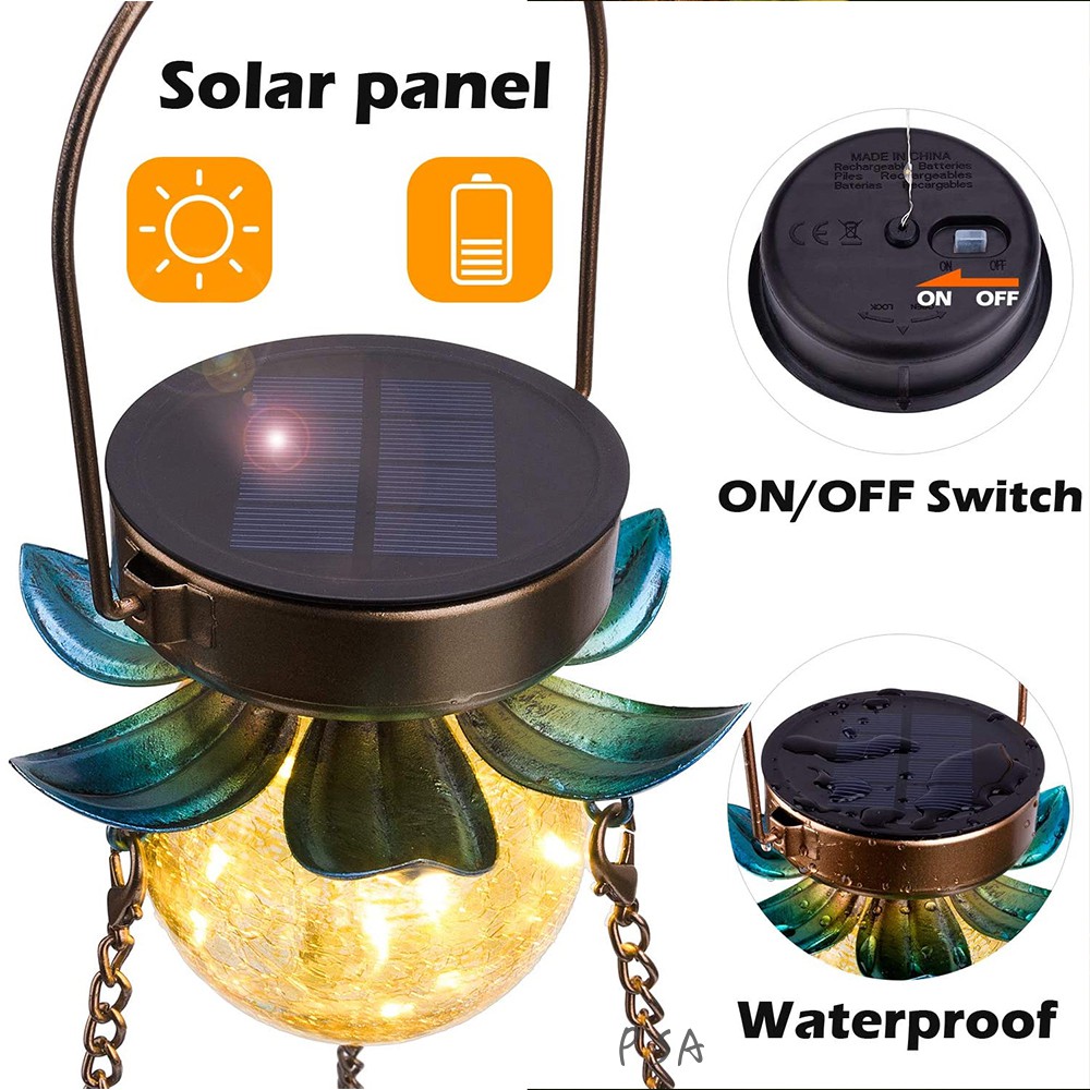 Solar Powered Birds Feeder Outdoor Hanging Waterproof Birds Food Tray Garden Metal Flower Decorative LED Lighting