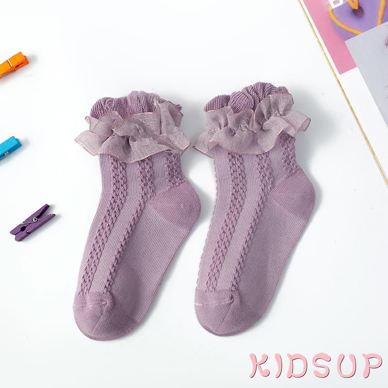 KIDSUP1-Baby Girls Lace Princess Socks Solid Color Anti-slip Short Tube Floor Hosiery
