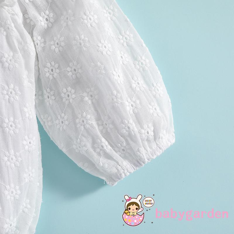 BABYGARDEN-0-24months Baby Girl´s White Lace Romper, Flying Long Sleeve Hollow Out Flower Embroidered Solid Color Snap Closure Romper