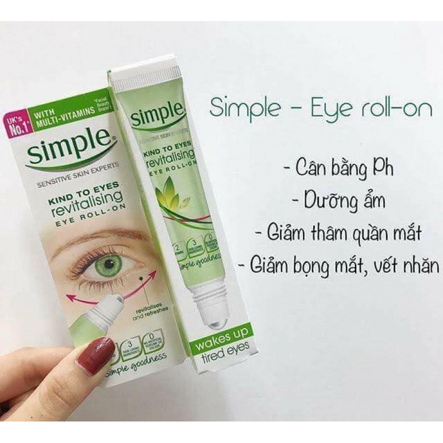 Lăn Dưỡng Mắt Simple Giảm Thâm, Bọng Mắt, Ngừa Lão Hóa 15ml Kind To Skin Revitalising Eye Roll-On