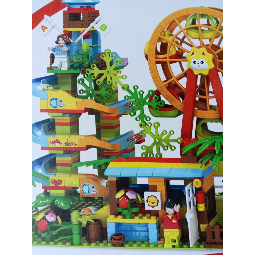 Xếp Hình Lego Tháp Đu Quay Cầu Trượt Thả Bi 469 Chi Tiết