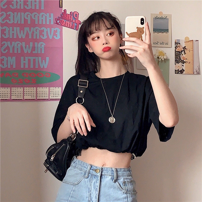 Áo croptop nữ tay ngắn cạp cao Hàn Quốc áo thun JL-TX-33