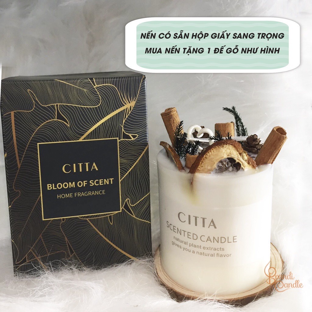 Nến thơm phòng hoa khô tự nhiên sáp đậu nành an toàn không khói tăng kèm đế gỗ