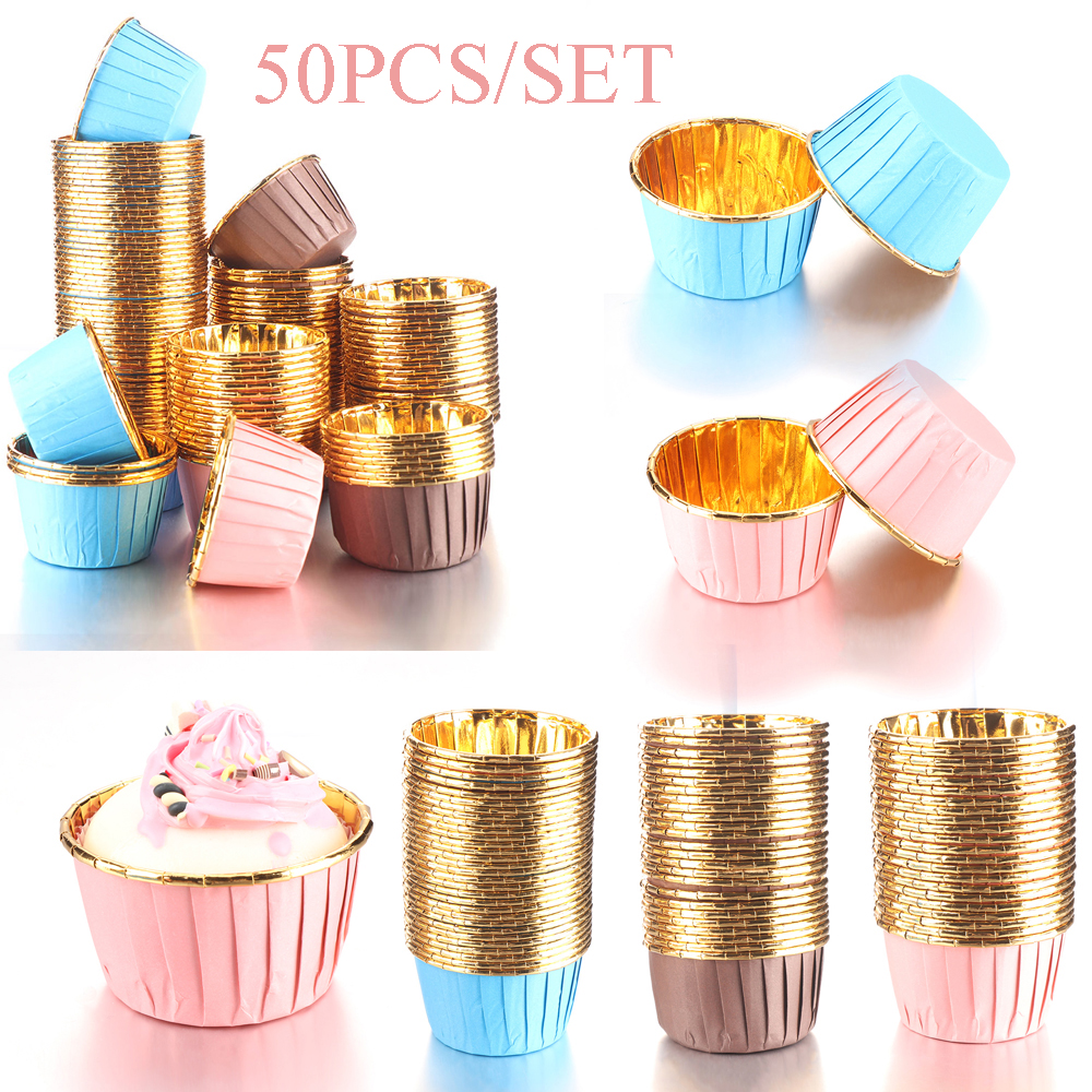 KUNHEV Set 50 cốc giấy làm bánh cupcake in hình hoa mẫu đơn
