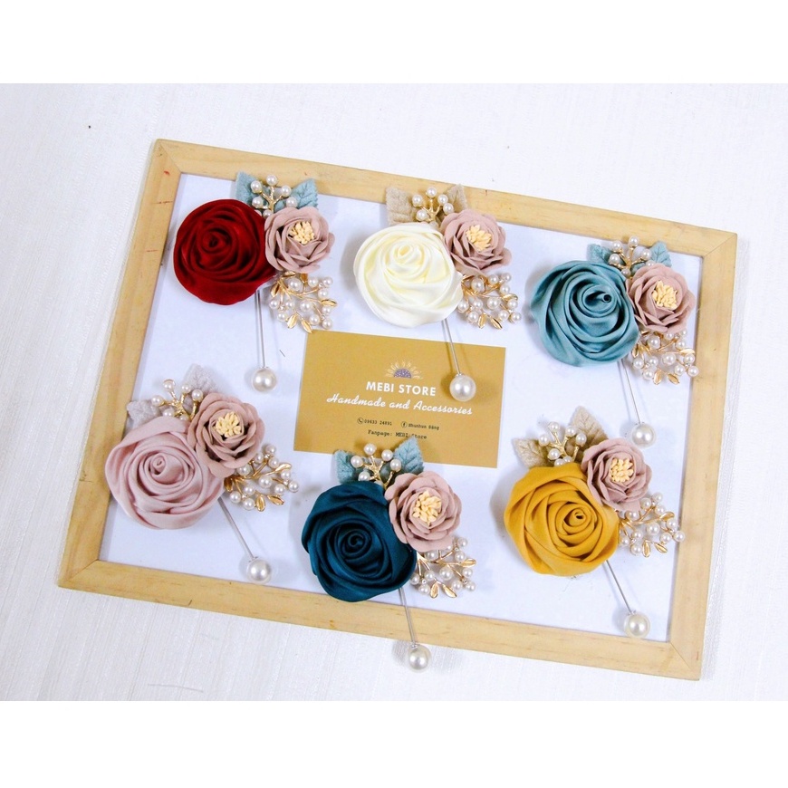 Hoa cài áo handmade hồng cuộn - Hoa cài áo MEBI Store nhiều mẫu _ Ảnh thật