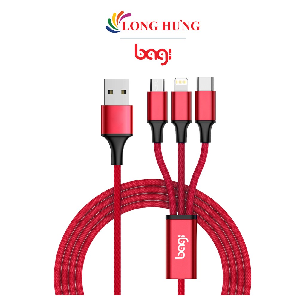 Cáp 3 trong 1 Micro USB-- USB Type-C Bagi 1.2m CB-AS12-Hàng