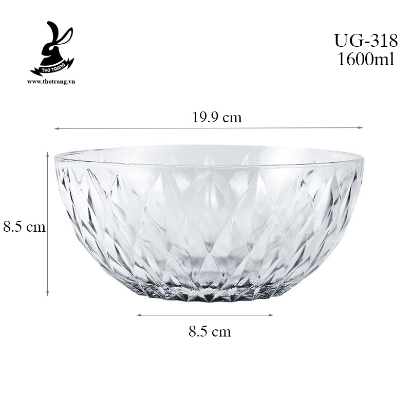 Tô Thủy Tinh Kim Cương UG-318 | 1600ml Union Nhập Khẩu Thái Lan