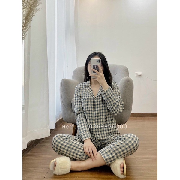 BỘ PIJAMA CHẤT ĐŨI HOẠ TIẾT KẺ Ô HÀNG THIẾT KẾ CAO CẤP