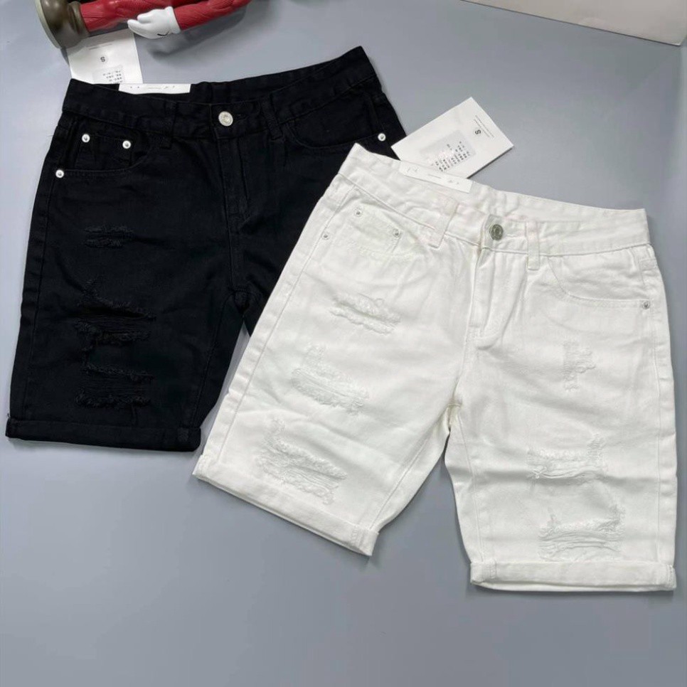 Quần bò ngố nam rách hai màu đen trắng,chất co giãn nhẹ có đủ sz 40-85kg,quần short nam phong cách cá tính