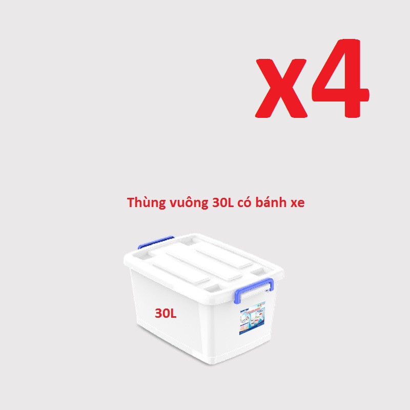 (Hà Nội) Combo 4 thùng nhựa đa năng 30L có bánh xe Duy Tân (Hàng Chính Hãng)