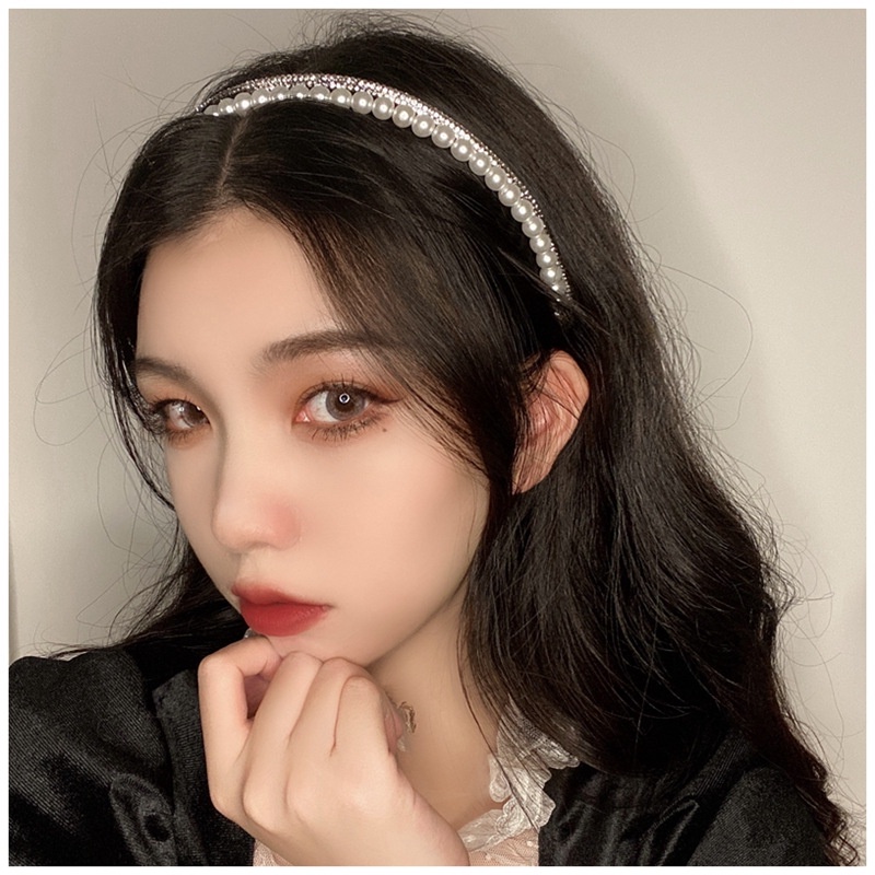 Băng Đô Cài Tóc Đính Ngọc Trai Hai Hàng Thời Trang Cho Nữ