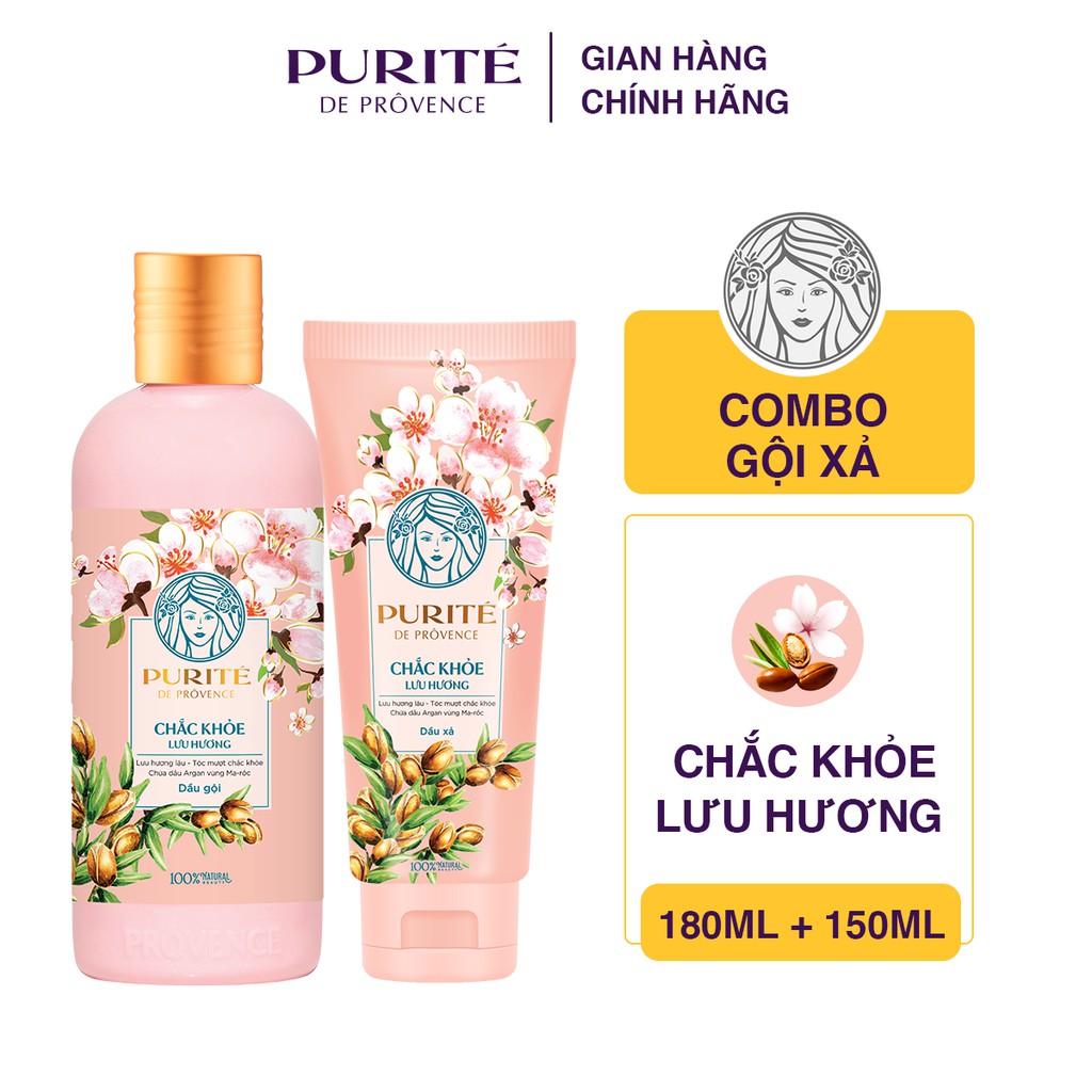 Combo Dầu gội Purité Chắc khỏe lưu hương 180ml/chai và Dầu xả Purité Chắc khỏe lưu hương 150ml/chai