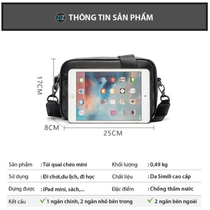 Túi xách đeo chéo Nam Nữ Unisex, chống nước