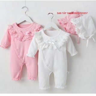 Body dài tay dài chân khuy chéo kèm mũ cho bé từ đầy tháng - 12M