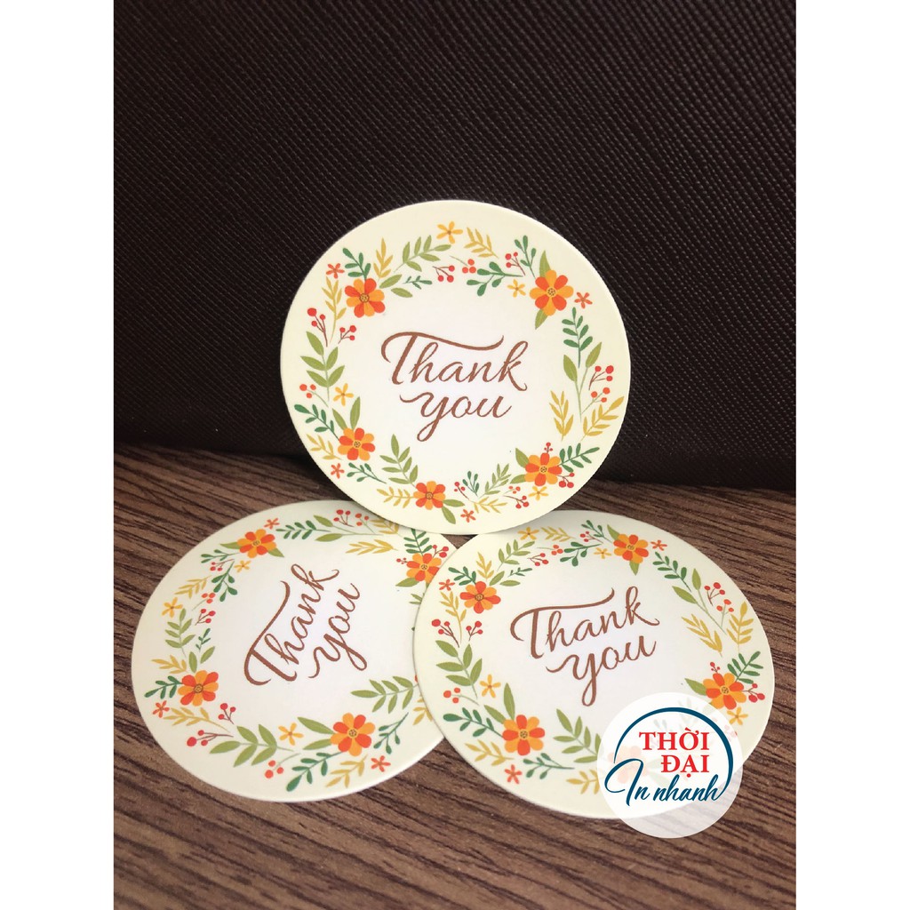 Tag treo giấy Thank You viền vòng hoa cam (tròn 5cm) 200c