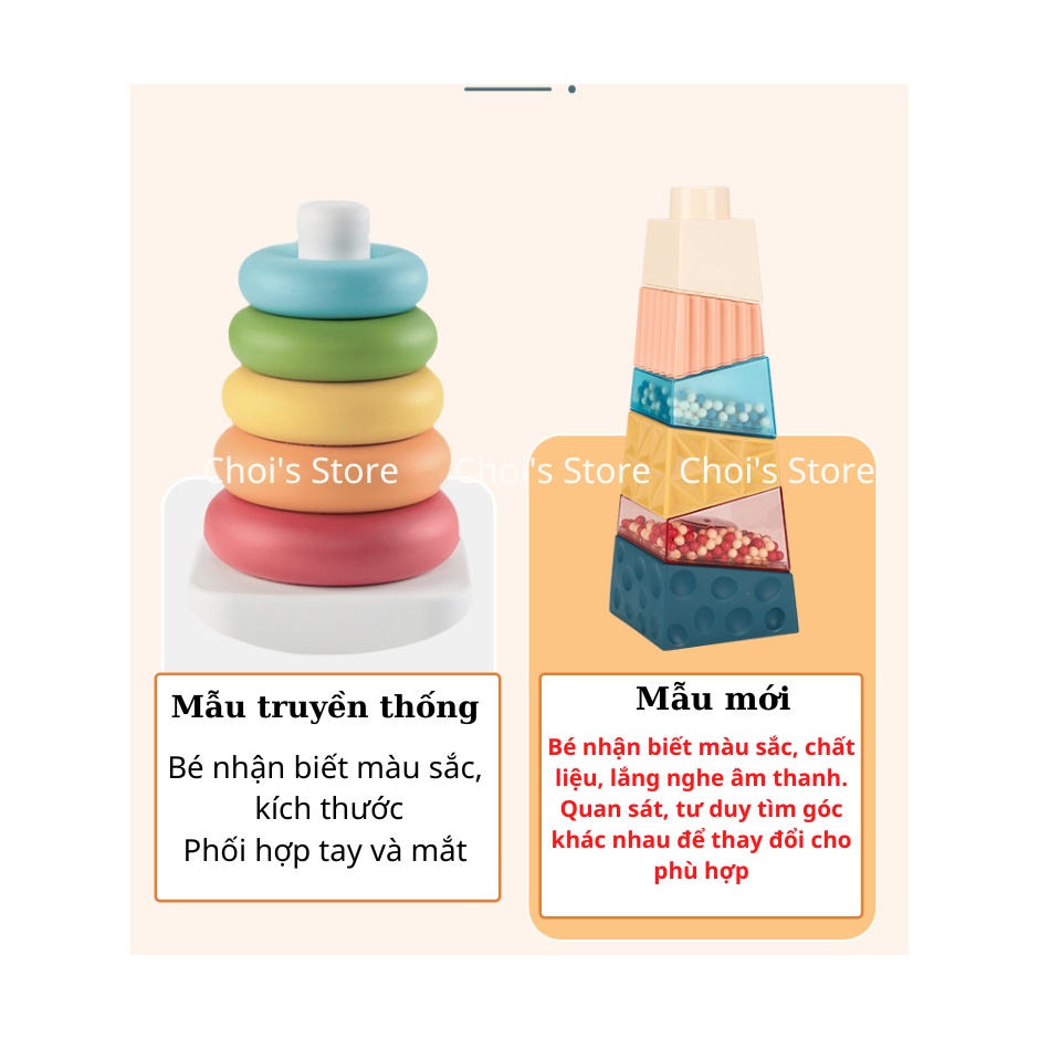 (mẫu mới) Tháp xếp chồng xúc sắc, nhận biết hình khối kích thích tư duy cho bé