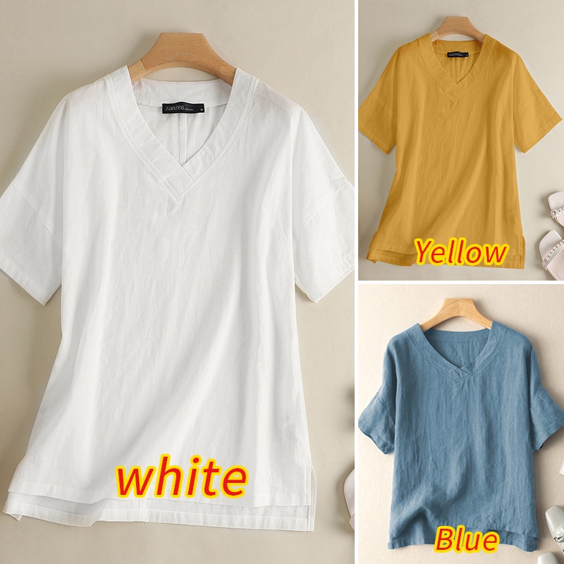 Zanzea Áo Nữ Tay Ngắn Cổ Chữ V Xẻ Tà Thời Trang