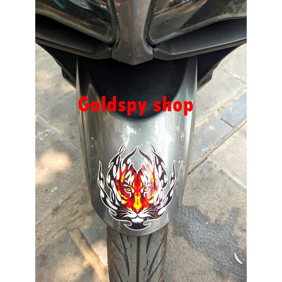Tem decal phản quang hổ lửa dán dè trước, dán mặt nạ, dán mũ bảo hiểm, dán thân đầu xe máy.