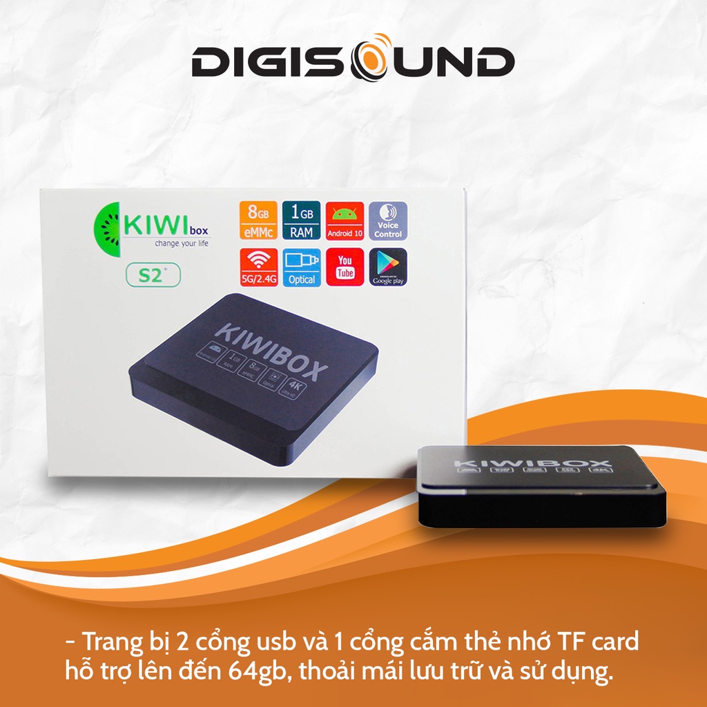 Android tv box, Kiwi box S2+ tích hợp cổng quang,điều khiển giọng nói, android 10, màu sắc chân thực