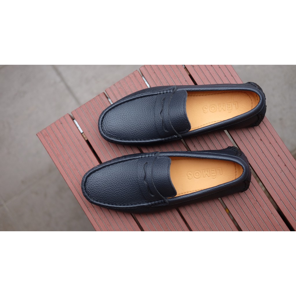 Giày Moccasins đế âm da thật màu đen - GN80-10.LÉMOS