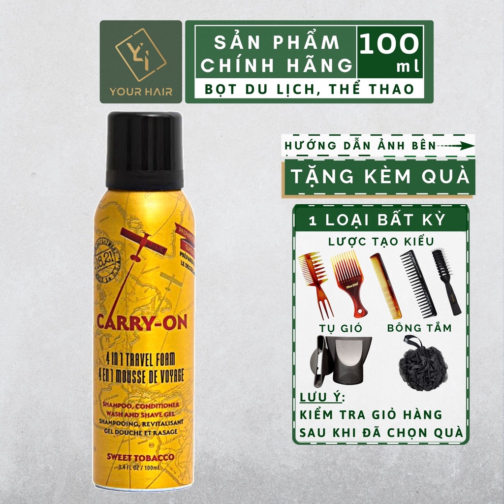 Bọt Du Lịch Chơi Thể Thao | Tắm Gội Rửa Mặt Cạo Râu | 18.21 Man Made Carry On Travel Foam 4 in 1 - 100ml