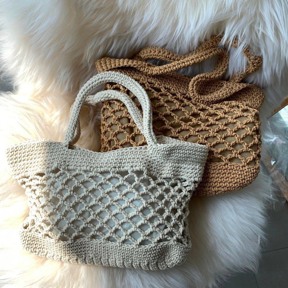 Labonia-Túi cói đi biển xách tay Vintage