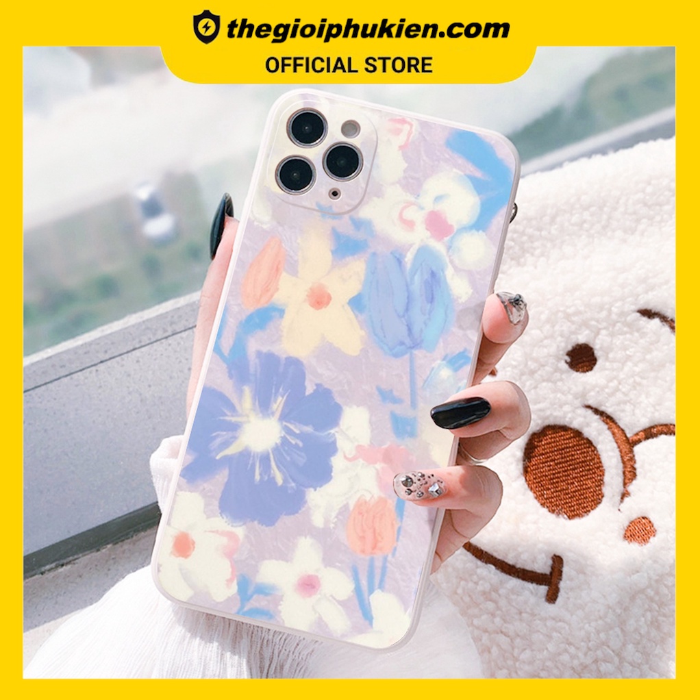 Ốp lưng iphone cạnh vuông Hoa sơn dầu dành cho iphone 6 đến 14promax - e140