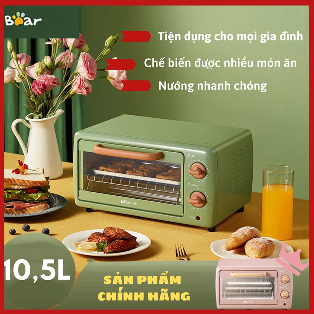 Lò nướng mini, lò nướng đa năng Bear, dung tích 10.5L tiện dụng cho mọi gia đình, công suất lớn 700W nướng nhanh chóng
