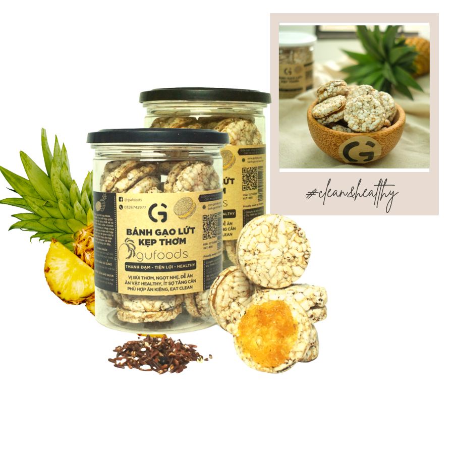 Combo 2 Bánh gạo lứt kẹp thơm GUfoods - Ăn kiêng, Ăn vặt healthy, Thơm ngon, Lành mạnh (25g/80g/150g)
