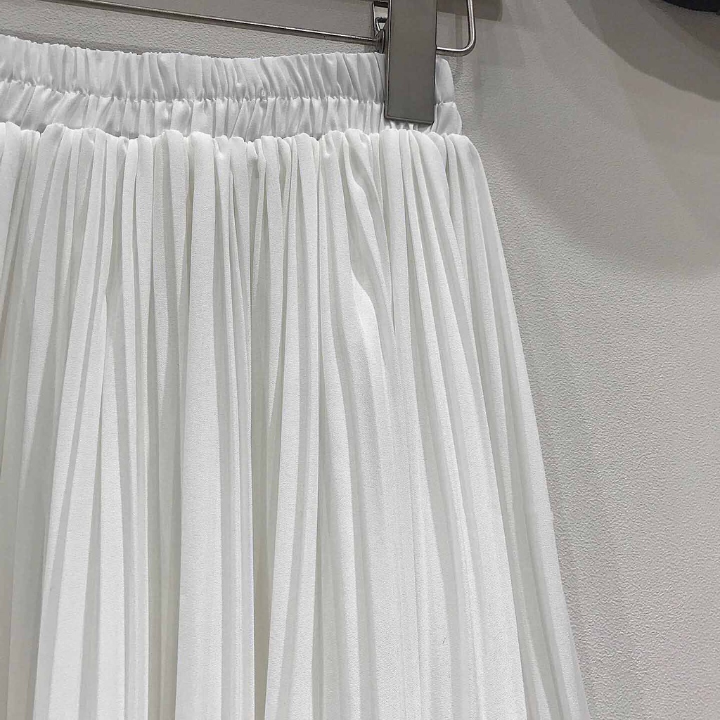 Chân Váy Dài Xếp Ly Tơ Mềm Form Suông Chân Váy Midi Trơn Lưng Cao Cạp Thun 3 Màu Đen Trắng Nâu Nhạt FUS 3243 Gous.go