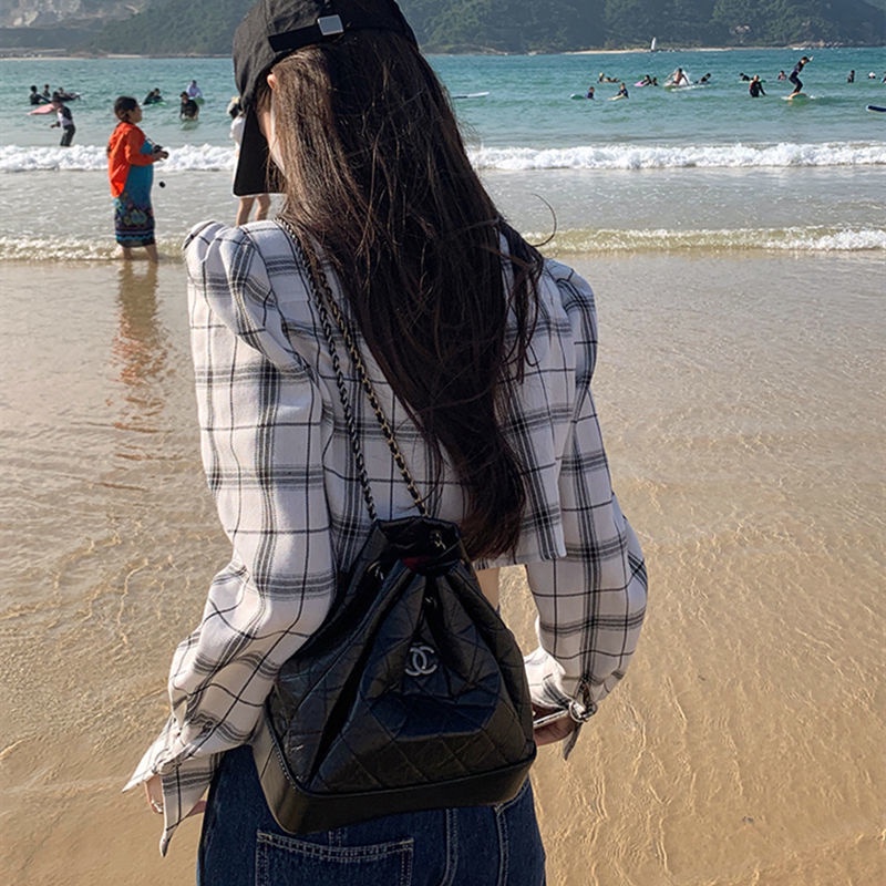 Áo Sơ Mi Tay Dài Dáng Rộng Họa Tiết Sọc Caro Trắng Đen Thời Trang Cá Tính Cho Nữ