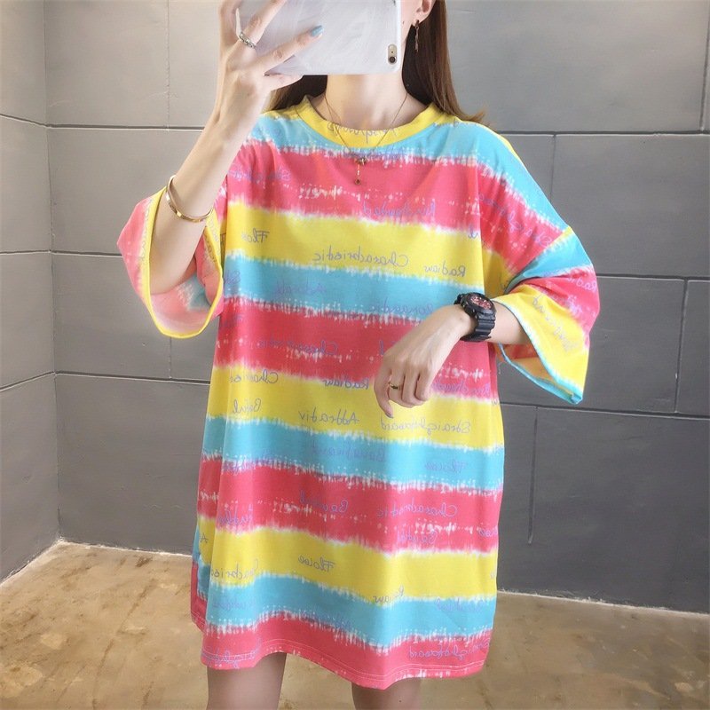 Áo thun nữ phối màu xinh xắn vải cotton mềm mịn thoáng mát A18