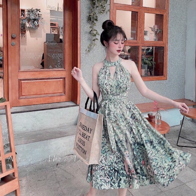 Đầm maxi hoa rừng xanh🌿🌿(Ảnh thật)
