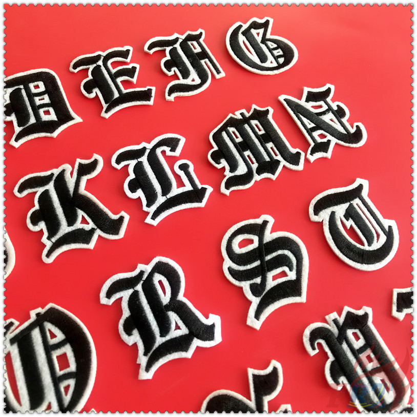 ✿ Old English Letters - Black Iron-on Patch ✿ 1Pc Diy Embroidery Patch Sew on Iron on Badges Patches