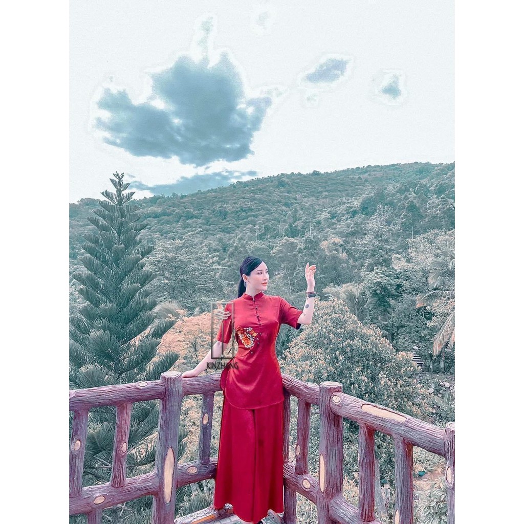 Đồ lam đi chùa -Bộ đi lễ Chất lụa cao cấp kèm dây thắt eo L06